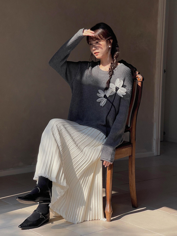 Elegantsna pletena midi suknja s resama, plisirana, u 3 boje, model N354B