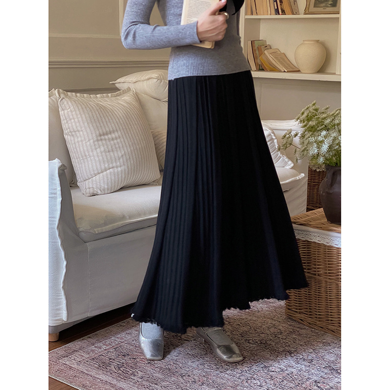 Elegantsna pletena midi suknja s resama, plisirana, u 3 boje, model N354B