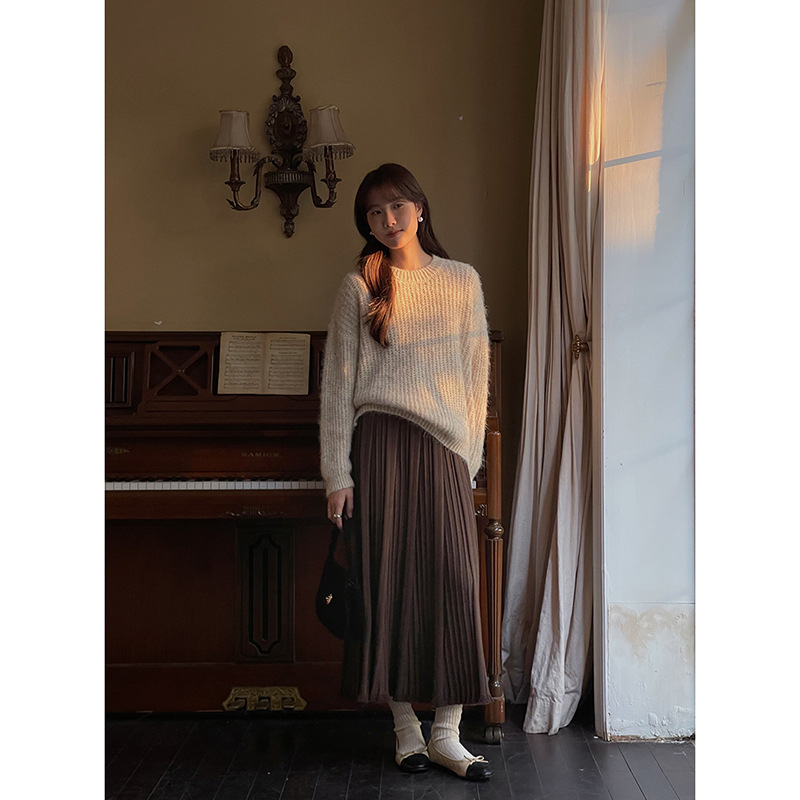 Elegantsna pletena midi suknja s resama, plisirana, u 3 boje, model N354B