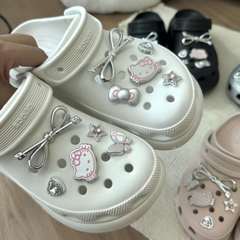 Crocs аксесоари: разглобяема катарама и украса във форма на цвете, анимационен стил, за сандали, ежедневни обувки, работни обувки и чехли