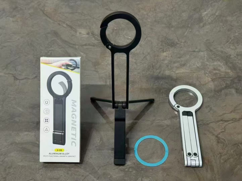 Θήκη τηλεφώνου με μαγνητικό καραμπίνερ, πτυσσόμενη, κατασκευή από κράμα αλουμινίου, επιτραπέζιο στήριγμα