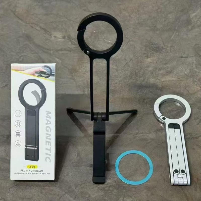 Θήκη τηλεφώνου με μαγνητικό καραμπίνερ, πτυσσόμενη, κατασκευή από κράμα αλουμινίου, επιτραπέζιο στήριγμα