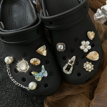 Set ukrasa za obuću Crocs-stil sandala i papuča – leptir s dijamantnim perlama, DIY kopča s perljastim cvjetnim detaljem (Drill Package 20)