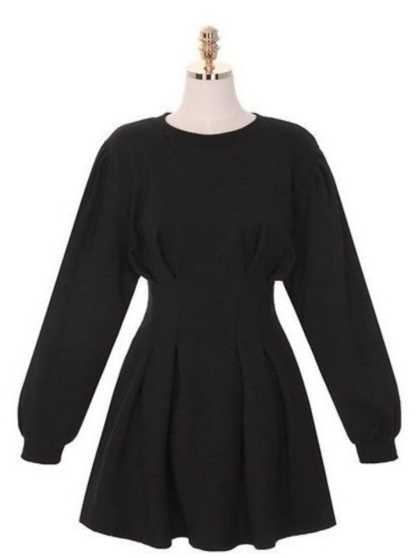 Poliészterből készült A-vonalú ruha, magas derekú, kerek nyakú, hosszú ujjú