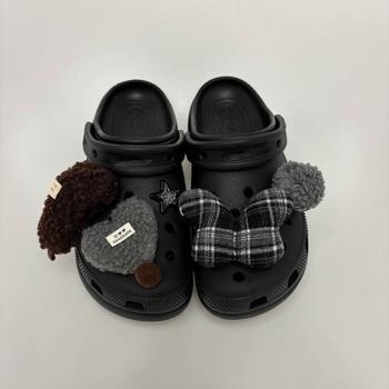 Обувни аксесоари с модел Plaid Butterfly, помпон от агнешка вълна и плюшена украса върху повърхността на обувката, подходящи за джапанки и пантофи, за всички сезони