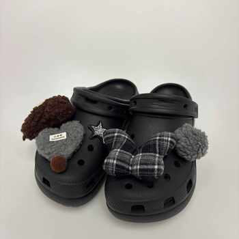 Обувни аксесоари с модел Plaid Butterfly, помпон от агнешка вълна и плюшена украса върху повърхността на обувката, подходящи за джапанки и пантофи, за всички сезони