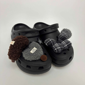 Обувни аксесоари с модел Plaid Butterfly, помпон от агнешка вълна и плюшена украса върху повърхността на обувката, подходящи за джапанки и пантофи, за всички сезони