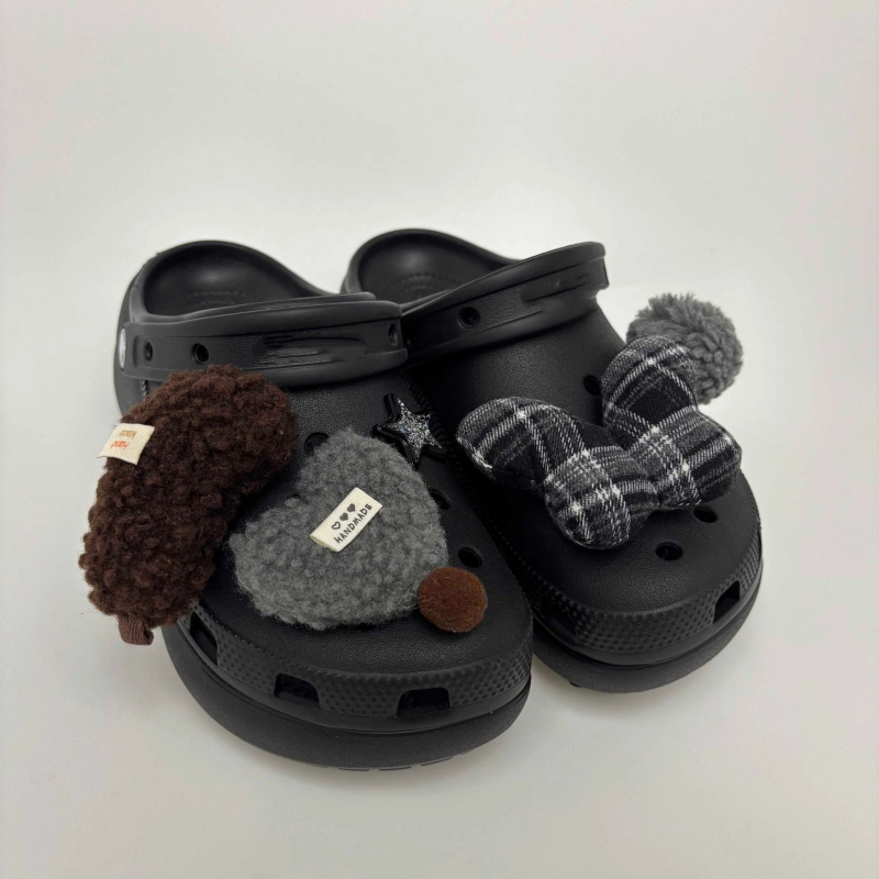 Обувни аксесоари с модел Plaid Butterfly, помпон от агнешка вълна и плюшена украса върху повърхността на обувката, подходящи за джапанки и пантофи, за всички сезони