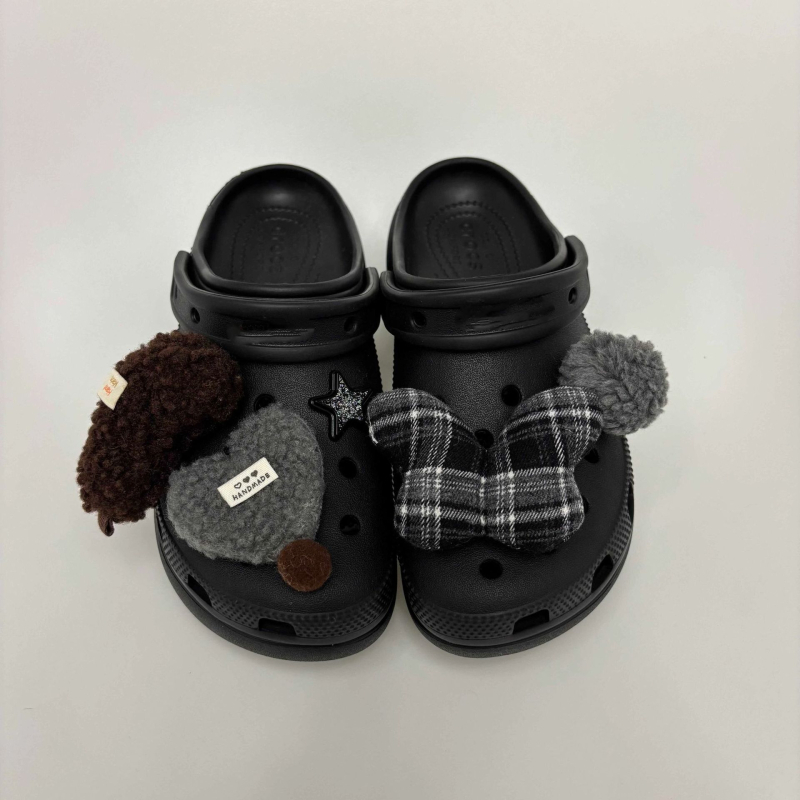 Обувни аксесоари с модел Plaid Butterfly, помпон от агнешка вълна и плюшена украса върху повърхността на обувката, подходящи за джапанки и пантофи, за всички сезони