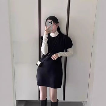 Karry poliészter kötött ruha, rövid ujjú, kerek nyakú, magas derekú, A-vonalú sziluett