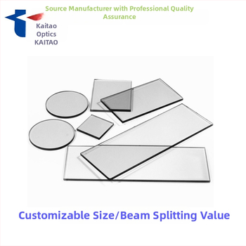 Transzflektív üvegű teleprompter osztó lencse FG-50/50; forma: négyzetes/kör alakú/egyedi; anyagok: optikai üveg/K9/quartz; vastagság: 0,21–4,0; fő felhasználás: optikai osztás