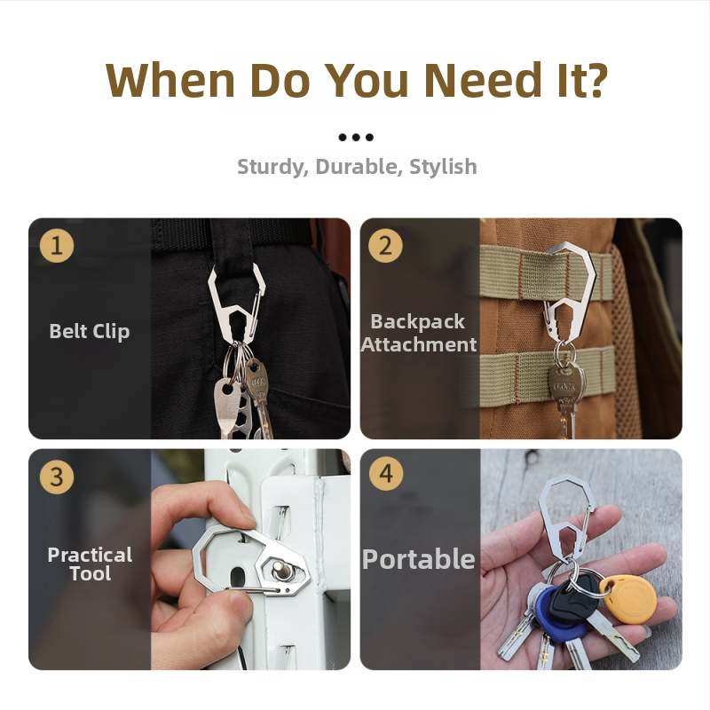 X-TOOLS Karabínový prívesok z nerezu, oktagonálny tvar, rýchlo uvoľňovací háčik, viacúčelový, nosnosť 20