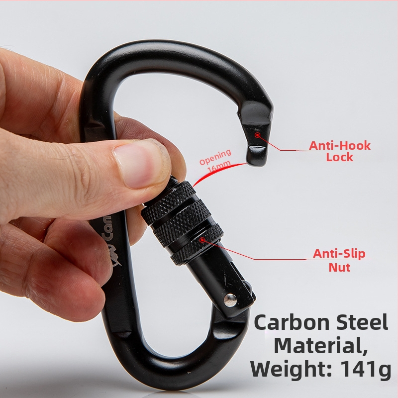 Kanle D-tip karabiner od karbonskog čelika s zaključavanjem, za vanjsko penjanje, nosivost 30 kN