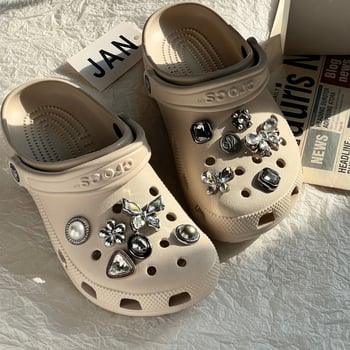 Crocs dodatak s metalnim rhinestones leptir, model XK; pogodno za sandale, casual cipele i papuče; stil Crocs accessories, Cartoon paradise; brend Sister ye zi; za ljeto, proljeće, jesen.