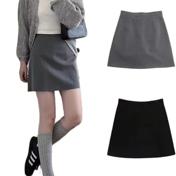 Siva suknja s visokim strukom u kostimskom stilu za žene, proljeće-ljeto 2025, A-kroj, vitka silueta, korejski preppy stil