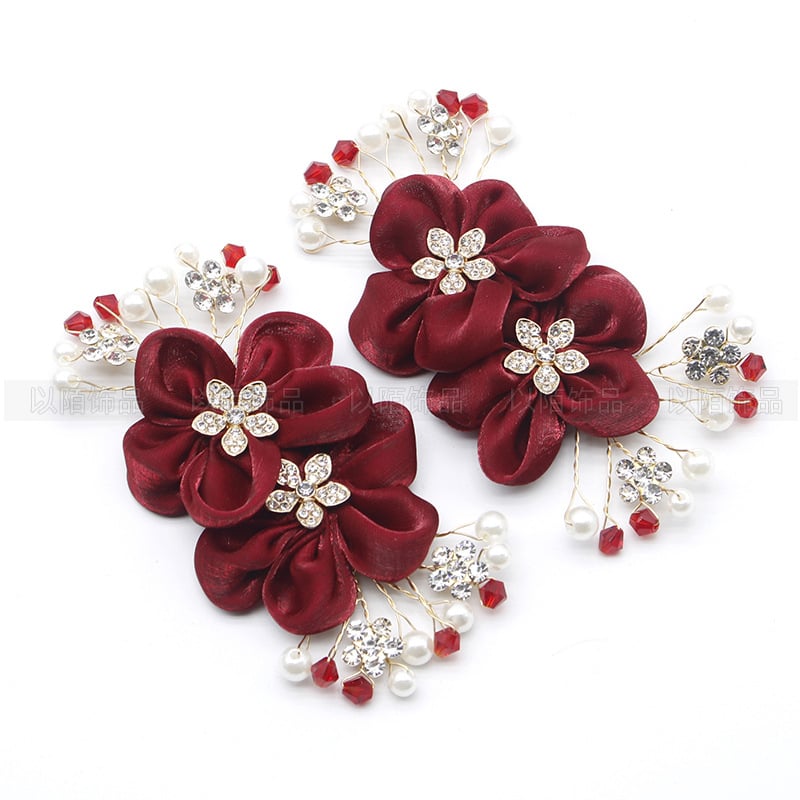 Vjenčani ukras za cipele s mašnicom i dva mala cvijeta, Velcro, model ym0051, Yimo Jewelry
