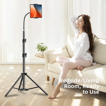 Podlahový stojan s klipom na telefón/tablet, voľne nastaviteľný, ABS+kovová konštrukcia, nosnosť až 2 kg