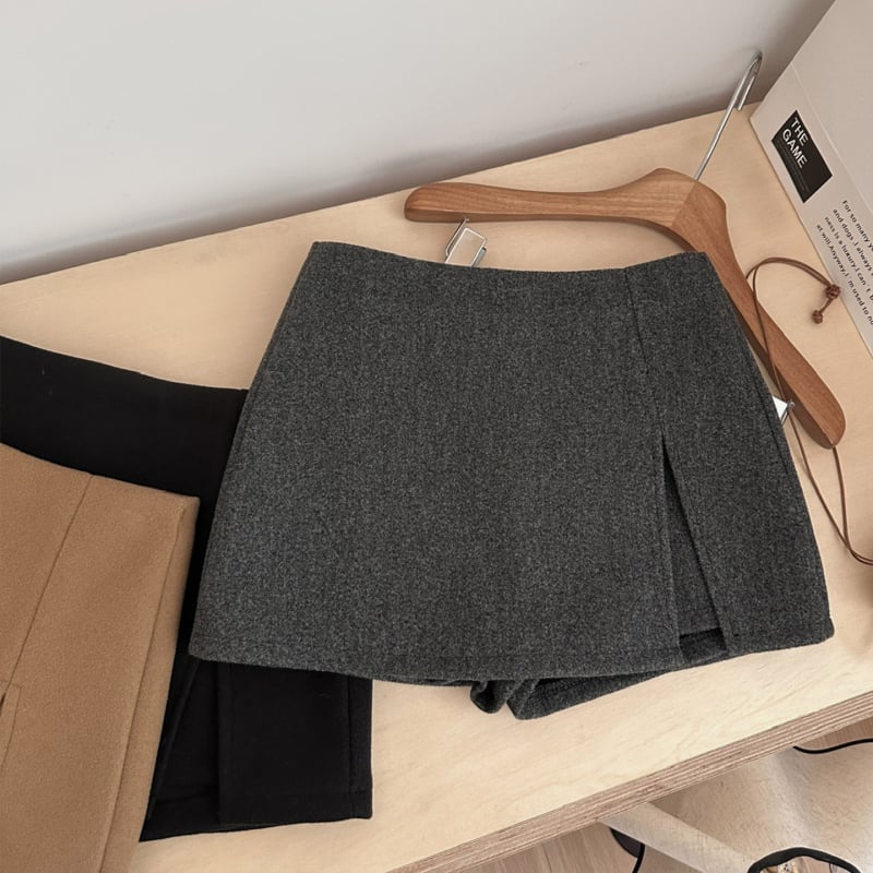 Ženska vunena suknja s dvostrukim slojem i otvorom, kratka, jednobojna, elegantan uredski stil, patchwork