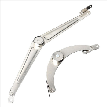 Rozsdamentes acélból készült szekrény-támasztó rúd, modell 512, bútorokhoz és hosszú dob támogatásához — modern, letisztult stílus; elektroplakolás, nikkelezés, stancolás, öntés