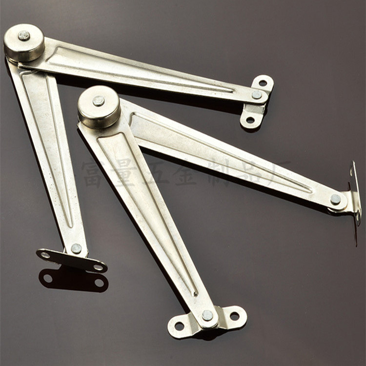 Rozsdamentes acélból készült szekrény-támasztó rúd, modell 512, bútorokhoz és hosszú dob támogatásához — modern, letisztult stílus; elektroplakolás, nikkelezés, stancolás, öntés