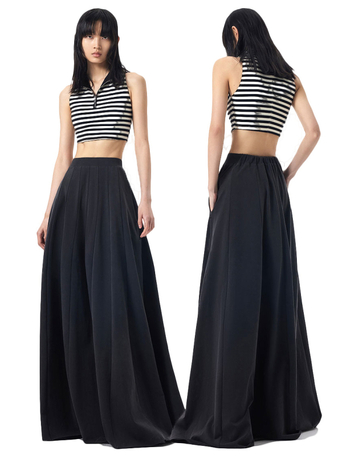 Magas derékú hosszú esernyő szoknya drapált vonalakkal, poliészter 95%+, mikroelasztikusság, 2024 tavasz