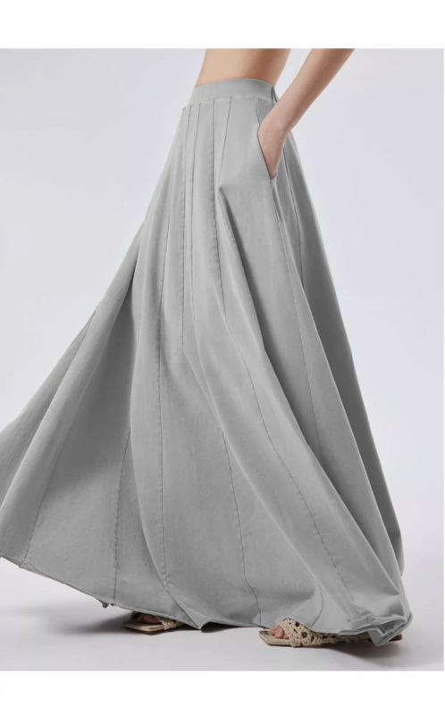 Magas derékú hosszú esernyő szoknya drapált vonalakkal, poliészter 95%+, mikroelasztikusság, 2024 tavasz