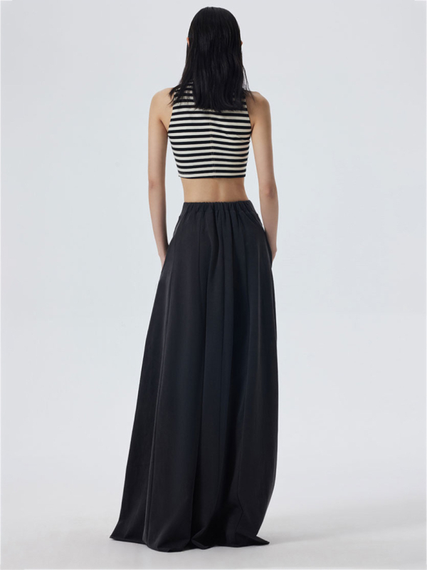 Magas derékú hosszú esernyő szoknya drapált vonalakkal, poliészter 95%+, mikroelasztikusság, 2024 tavasz