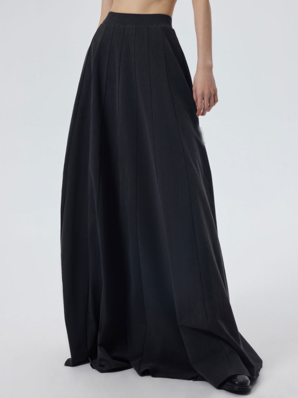 Magas derékú hosszú esernyő szoknya drapált vonalakkal, poliészter 95%+, mikroelasztikusság, 2024 tavasz