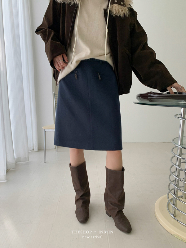 A-linijska vunena suknja, retro stil, visok pas, midi duljina, mješavina poliestera, viskoze i akrila