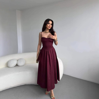 Haljina - bez rukava, nagib ramena, A-linija, visok pas, poliester-elastan smjesa