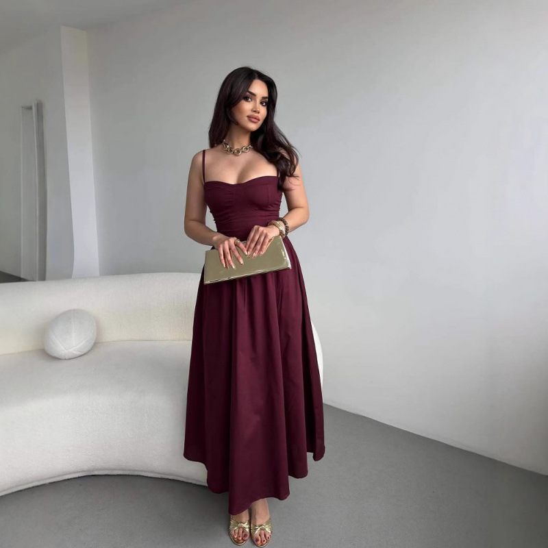 Haljina - bez rukava, nagib ramena, A-linija, visok pas, poliester-elastan smjesa