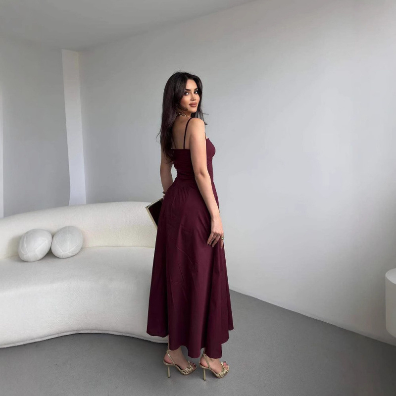 Haljina - bez rukava, nagib ramena, A-linija, visok pas, poliester-elastan smjesa