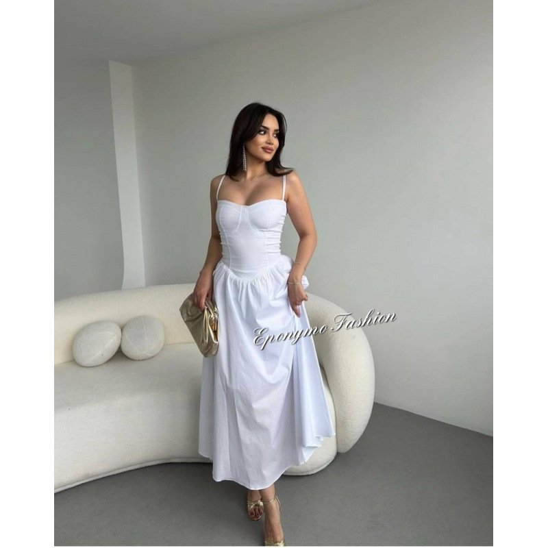 Haljina - bez rukava, nagib ramena, A-linija, visok pas, poliester-elastan smjesa