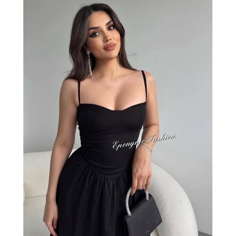 Haljina - bez rukava, nagib ramena, A-linija, visok pas, poliester-elastan smjesa