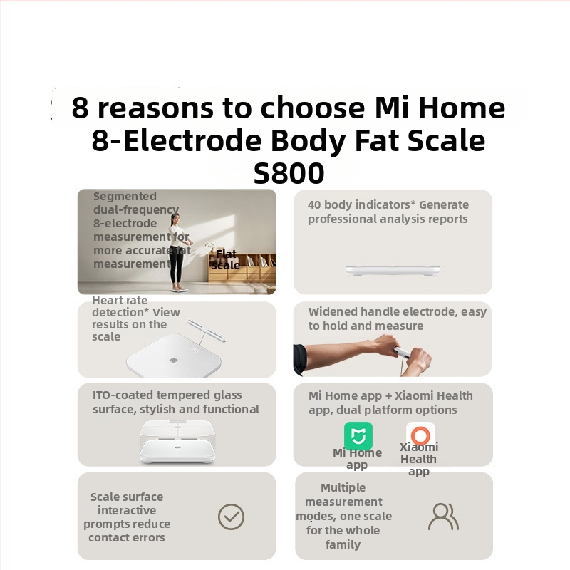 Xiaomi Mijia Vaga za tjelesnu masnoću s osam elektroda S800 – Inteligentna kućna digitalna vaga za težinu i postotak tjelesne masnoće