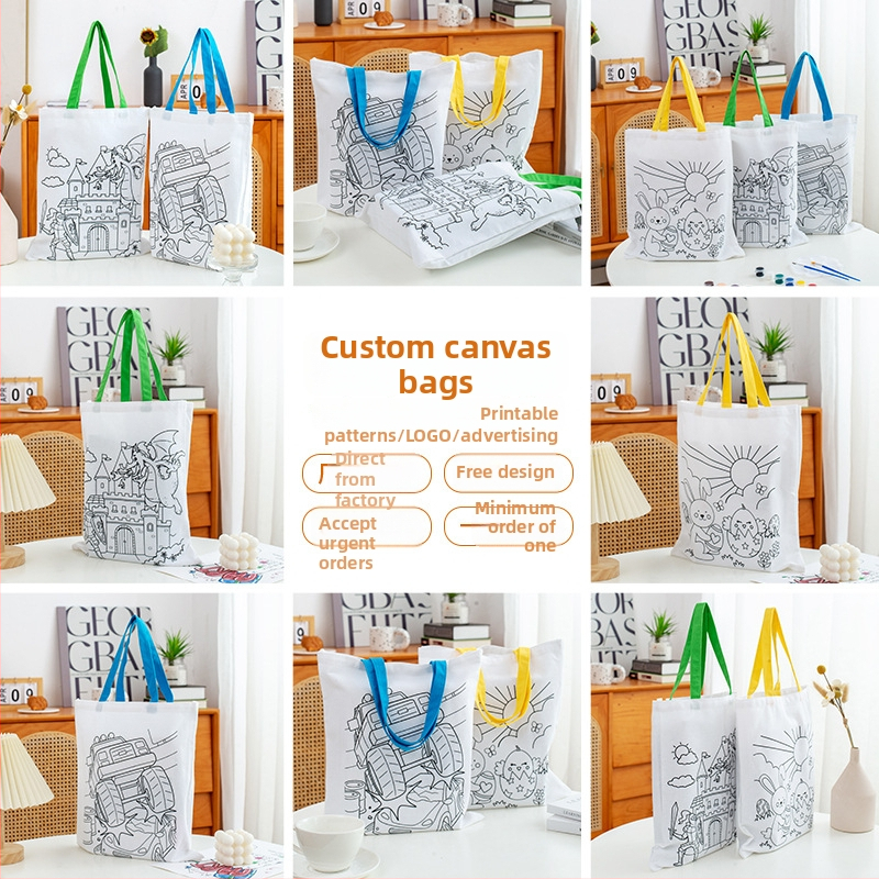 Taška z plátna na DIY maľovanie s vlastným logom; 8A 100% bavlna; UV digitálna tlač a sieťotlač; skladom + možnosť prispôsobenia