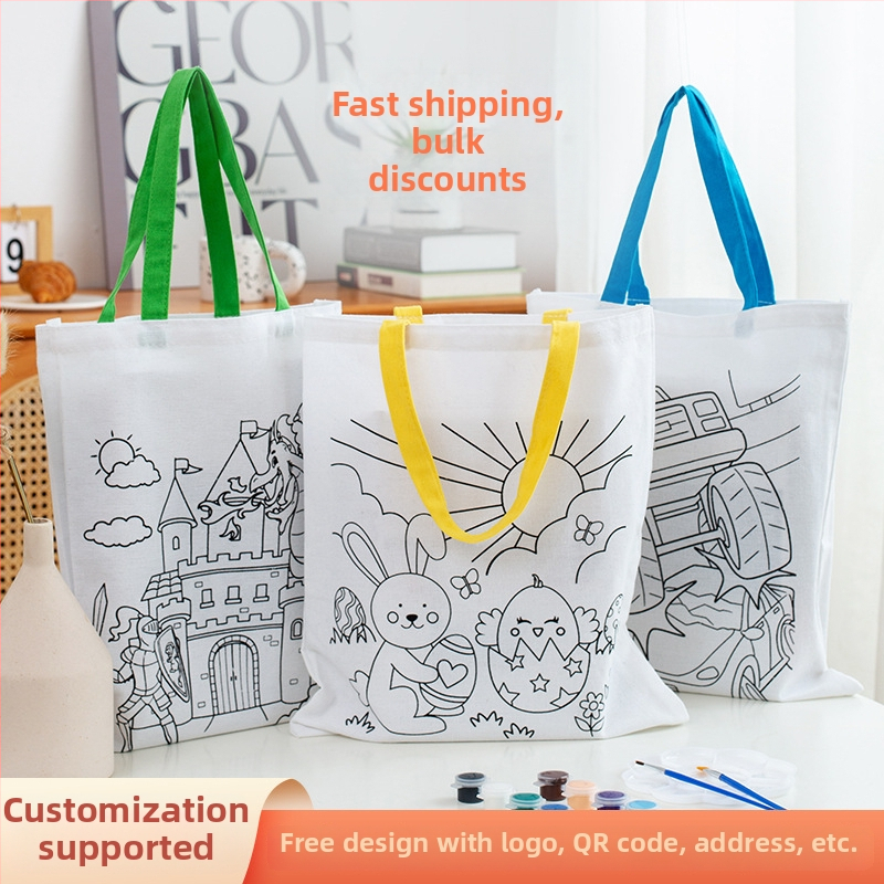 Taška z plátna na DIY maľovanie s vlastným logom; 8A 100% bavlna; UV digitálna tlač a sieťotlač; skladom + možnosť prispôsobenia