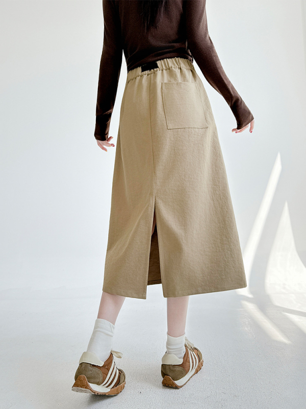 Полиестерна пола до средна дължина, едноцветен модел, 95% полиестер, микроеластична, японско-корейски ежедневен стил