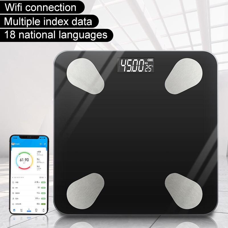 Bluetooth vaga za masnoću tijela, nosivost 180 kg, kaljeno staklo, 2-inčni zaslon, mjerenje postotka tjelesne masti i vode