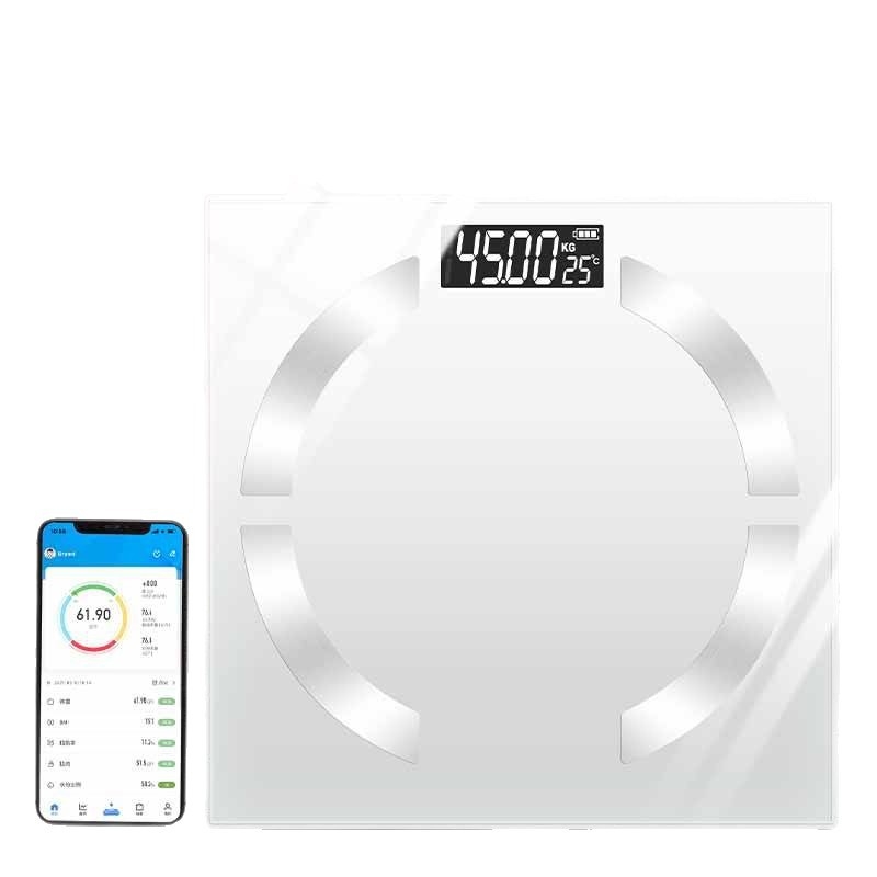 Bluetooth vaga za masnoću tijela, nosivost 180 kg, kaljeno staklo, 2-inčni zaslon, mjerenje postotka tjelesne masti i vode