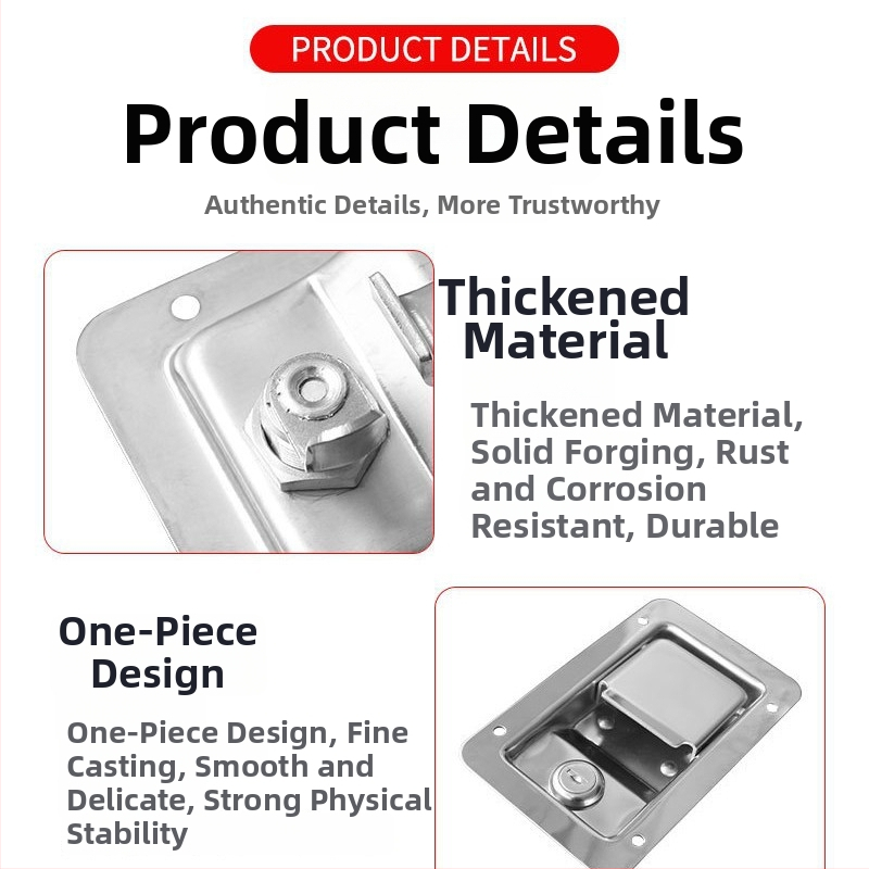 MS866-10 lacăt pentru cutie de unelte de camion, mâner plat, oțel inoxidabil, Costa; potrivit pentru șasiu, dulapuri și dulapuri electrice