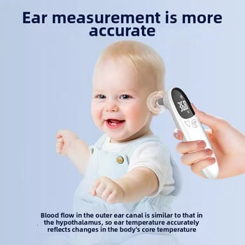 Beebide kõrvatermomeeter, meditsiinilise klassi, nutikas, mudel E01, CE-sertifikaat, Kõrge temperatuuriga alarm, Ajalooliste andmete salvestamine