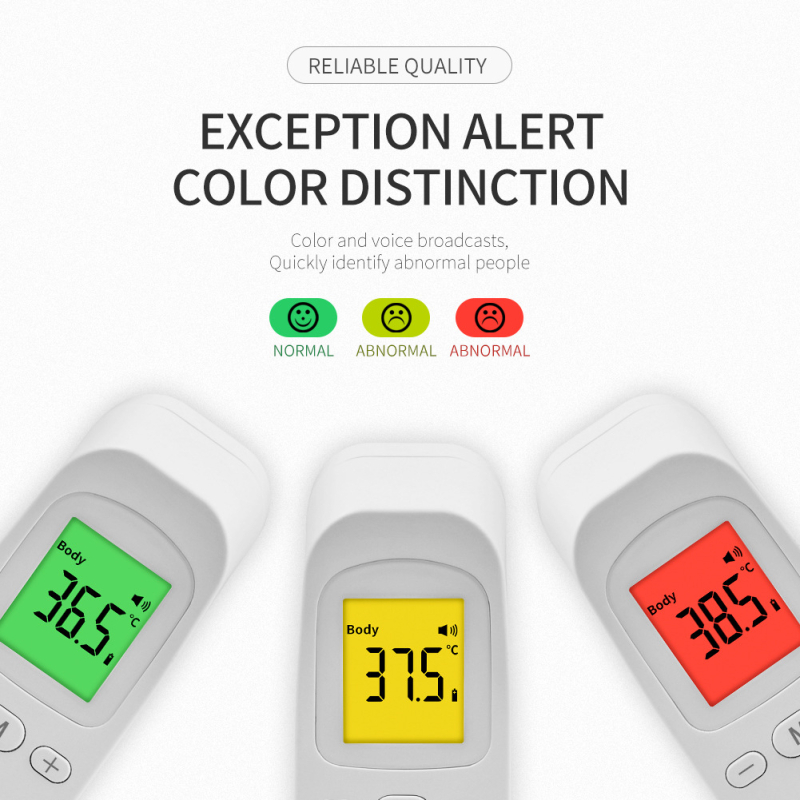 Cascon Безконтактен инфрачервен термометър за челото — ръчен, с трицветна подсветка и аларма за висока температура, метод на носене: патч за челото, общо предназначение, пускан на пазара 2024-01-10