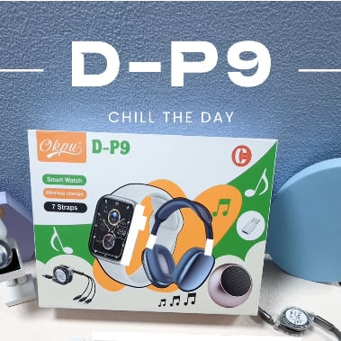 D-P9 okosóra Bluetooth fülhallgatóval, 2-in-1 design, hosszú üzemidő, IPS kijelző, alumíniumötvözetes tok, szilikon szíj, iOS-kompatibilis, egészségügyi szenzorok: pulzus, vérnyomás és SpO2