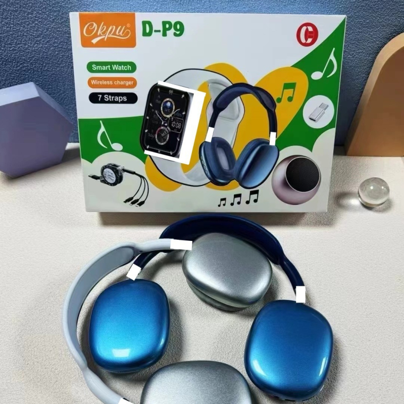 D-P9 okosóra Bluetooth fülhallgatóval, 2-in-1 design, hosszú üzemidő, IPS kijelző, alumíniumötvözetes tok, szilikon szíj, iOS-kompatibilis, egészségügyi szenzorok: pulzus, vérnyomás és SpO2