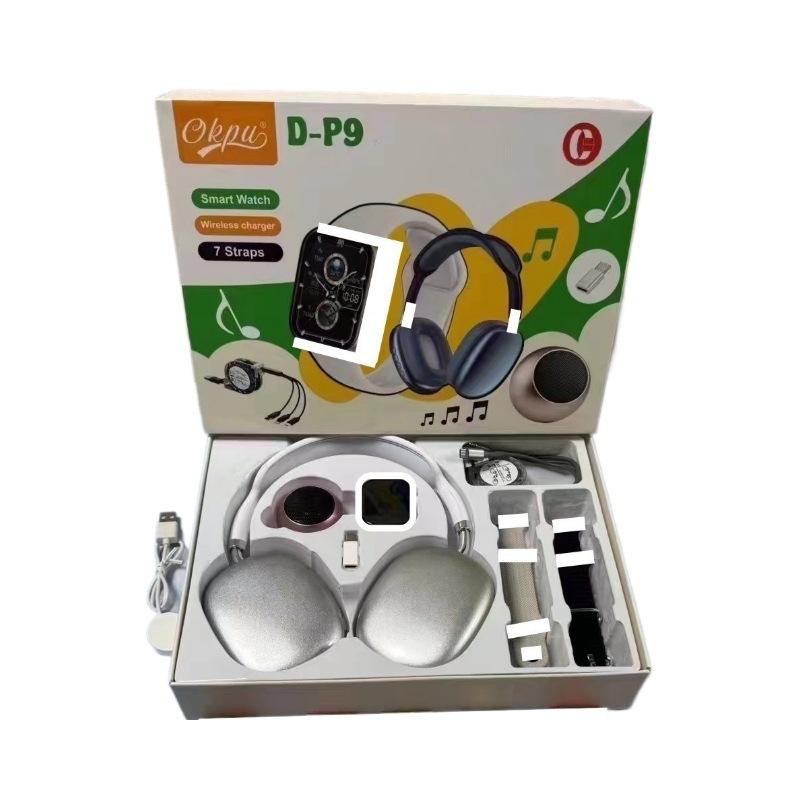 D-P9 okosóra Bluetooth fülhallgatóval, 2-in-1 design, hosszú üzemidő, IPS kijelző, alumíniumötvözetes tok, szilikon szíj, iOS-kompatibilis, egészségügyi szenzorok: pulzus, vérnyomás és SpO2