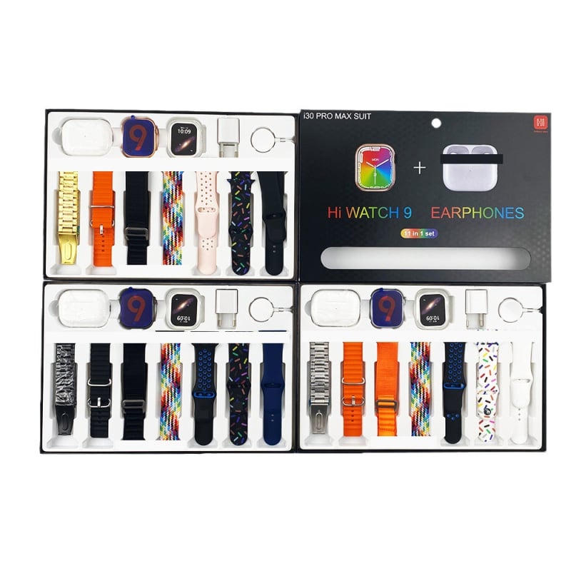 i30 Pro Max pametni Bluetooth sat s kompletom 7 narukvica, 7-14 dana trajanje baterije, kvadratni TFT zaslon, silikonska narukvica, bežično punjenje, kompatibilan s iOS