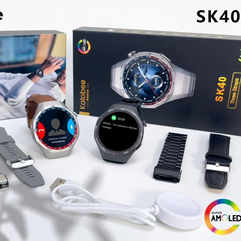 Pametni sat s AMOLED zaslonom, Bluetooth pozivi, NFC, zdravstveni senzori (brzina otkucaja srca, krvni tlak, zasićenost krvi kisikom, tjelesna temperatura), vodootporan s bežičnim punjenjem