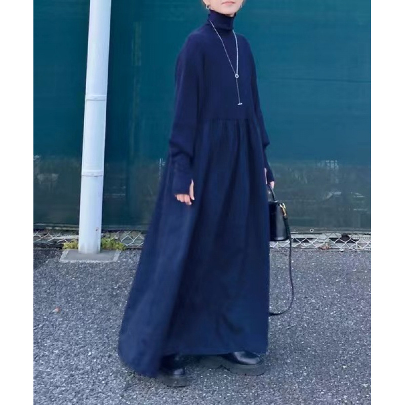 Egyszínű mintázatú ruha, cowl nyakú gallér, hosszú fodros ujjú, A-vonalú szabás, camel gyapjú 95%+