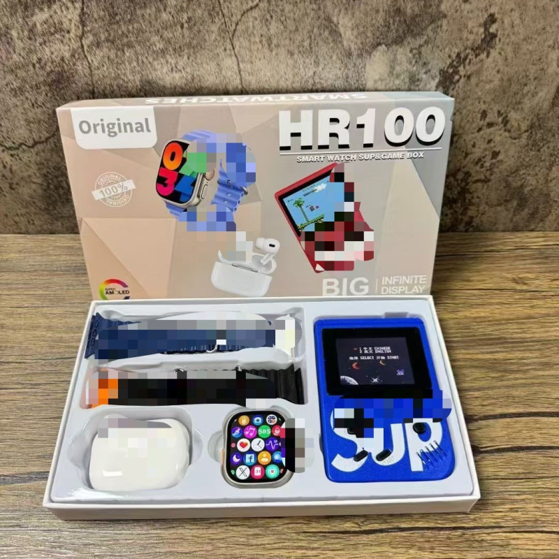 HR100 Smartwatch Ultra3+ με κονσόλα παιχνιδιών, σετ 4 λουράκια — παρακολούθηση καρδιακού ρυθμού, SpO2, παρακολούθηση ύπνου, αρτηριακή πίεση, αδιάβροχο